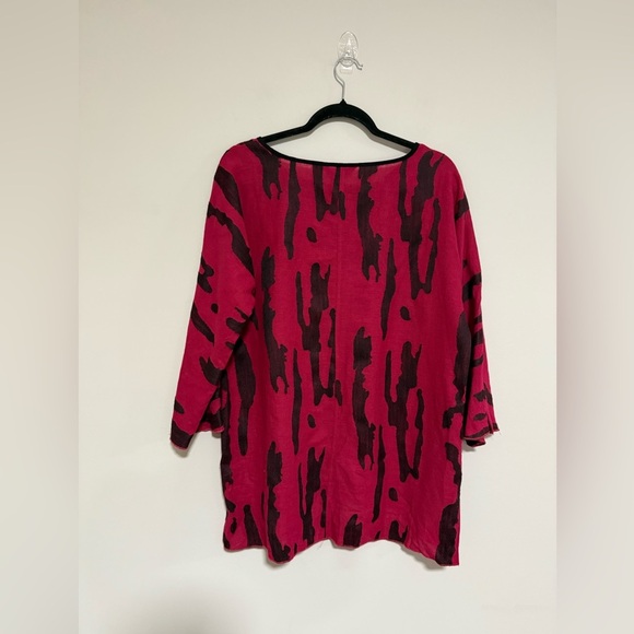 Ali Miles Women's Fuschia Black Linen Blend Top Medium Artsy Modern Abstract - Picture 2 of 8